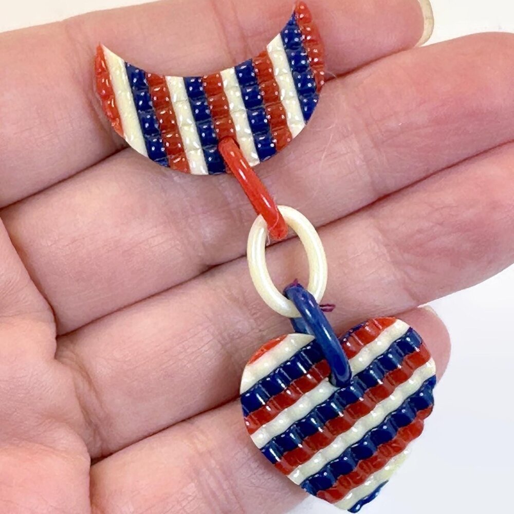 Vintage Brooch, Patriotic, World War II: Red White Blue, Celluloid, 40s. America